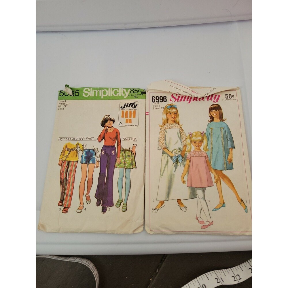 Vintage Simplicity Patterns Child Size 4 1967 Dress 1972 Pants Shorts 5055 6996